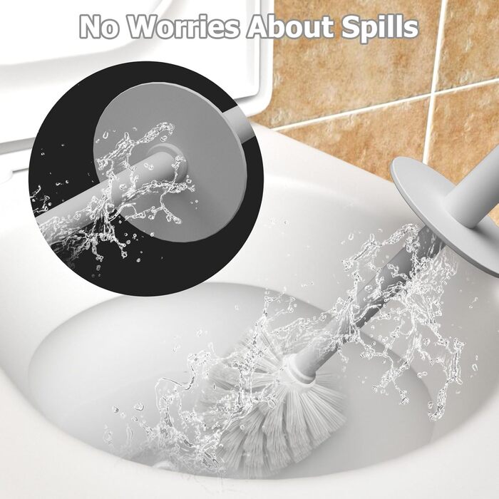 Набір для чищення унітазу 2 шт. з пластиковою ручкою та м'якою щетиною, 4 насадки, ергономічний дизайн, сірий колір