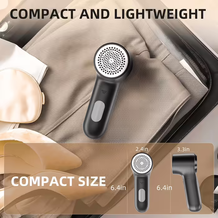 Buywoo Fabric Shaver, Electric Lint Remover, Rechargeable Lint Shaver Sweater Defuzzer for Removing Pilling, Battery Powered, 6-Blade, 3-Speed with LED Display for Clothing, Black