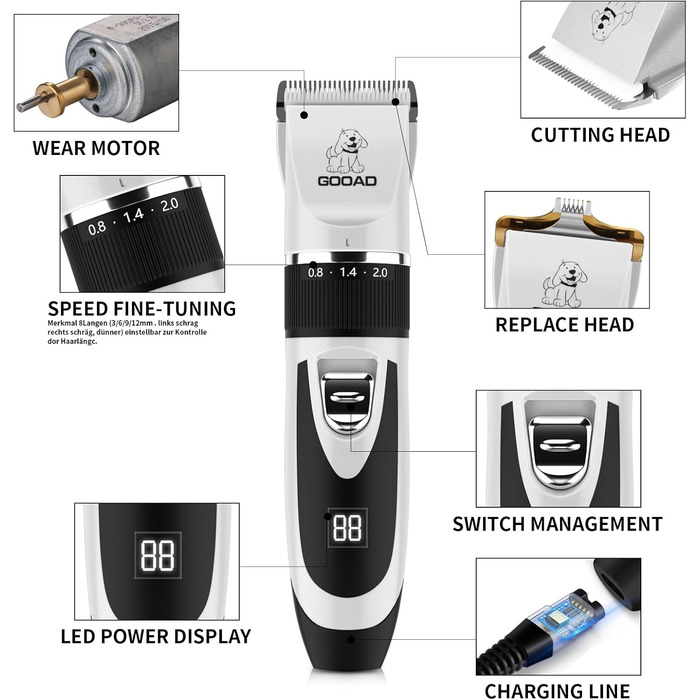 Електрична машинка для стрижки собак та котів, безшумна, USB, акумуляторна, бездротова, для собак та котів (біла)