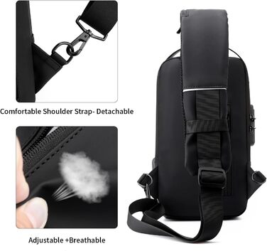 Сумка-слінг SPAHER Anti-Diebstahl з USB-зарядкою та кодовим замком. Водонепроникна, для подорожей, прогулянок, з багатьма кишенями.