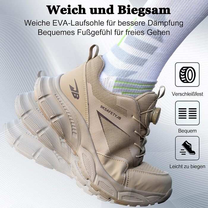 Робочі черевики для чоловіків та жінок. Легкі, дихаючі, з металевим підноском. Чоловічі та жіночі робочі черевики для промисловості, 44 EU, хакі