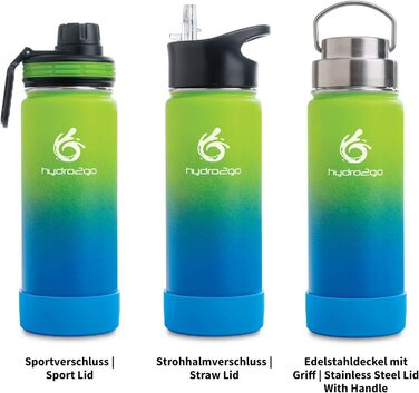 Фляга для води Hydro2Go Edelstahl 530 мл (Земля) – нержавіюча сталь, BPA-free, термофляга 12 год гаряче/24 год холодне, 3 кришки