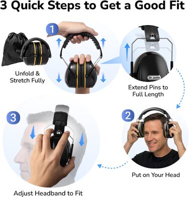 Захисні навушники Dr.meter SNR 31dB: комфортні та регульовані для дорослих, чорно-жовті