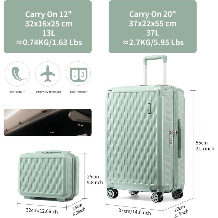 Набір валіз Sea Choice: 3 валізи (55/65/75 см) + косметичка, білий, з TSA-замком, PC+ABS, для ручної поклажі