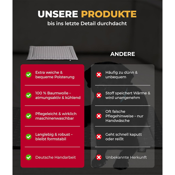 Літня подушка для собак HS-Hundebett® з бавовни з наповнювачем та антиковзким покриттям XS – М'яка подушка для собак на літо – Пральна та довговічна – Легка літня подушка для собак – Виготовлено в Німеччині (Акор, 75x115 см)