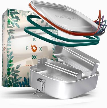 Stainless Steel Lunchbox Premium | Mini 800ml | 2 Dividers / 3 Compartments | 5 x DEKO color rings + 2 x Seal & Smart Clips | Leak-proof, eco-friendly lunchbox for kids
