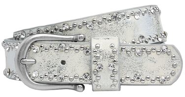 Жіночий ремінь Caspar GU292 сріблястого кольору з непомітним декором зі страз та заклепок, розмір 105-115 см