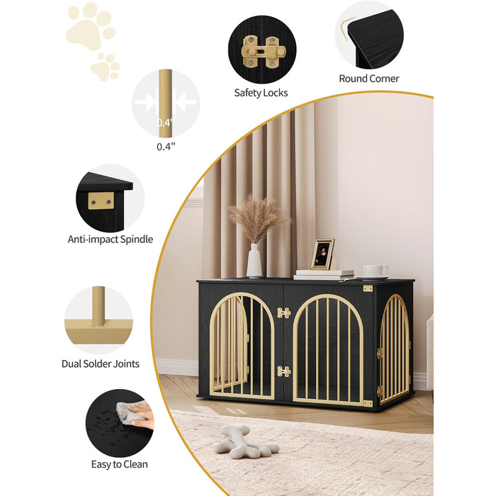 Клітка для собак Hzuaneri, 100 см, з 3 дверцятами, сучасний дизайн, для дому, чорне золото, DFC84101B