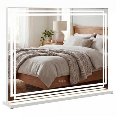 Дзеркало для макіяжу COSTWAY з підсвіткою, 3 режими світла, 5-кратне збільшення, сенсорне керування, поворотне на 360°, Голлівудське дзеркало (80 x 14 x 62 см)