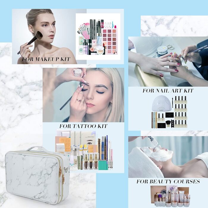 Cosmetic Bag Large Travel Make up Bag Toiletry Bag Cosmetic Suitcase Wash Bag Makeup Bag Beauty Case Travel Luggage, (Marble)
