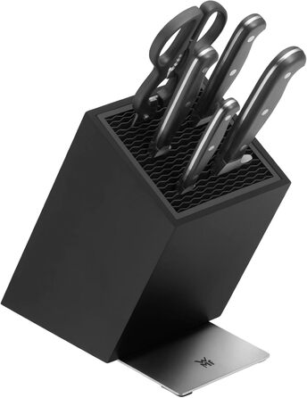 Набір ножів WMF Spitzenklasse Plus з бруском для ножів, 6 предметів, Made in Germany, 4 ковані ножі, дерев'яний брусок з бука, кухові ножиці, чорний брусок Flextec