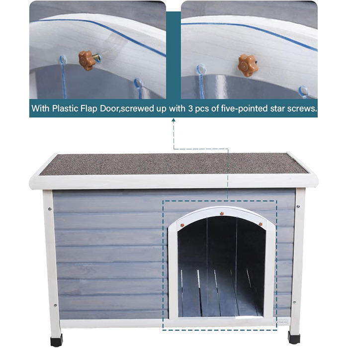 Будка для собак Petfit для вулиці, знімний піддон для легкого прибирання, ізольована дерев'яна хатинка для собак, частковий дах, невеликий навіс, 78 x 53 x 58 см (мала) (Сірий, L)