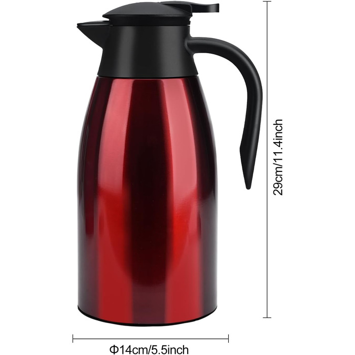 2 Liter Vacuum Insulated Flask, Stainless Steel Thermos, Large Opening, Thermos Keeps Drinks Hot for 12 Hours, Ideal as a Coffee Pot or Tea Pot, Pot for 12 Cups (Red)