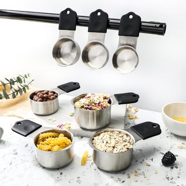Magnetic Measuring Cups and Spoons Set with 16 Pieces, including 7 stackable magnetic stainless steel measuring cups, 8 magnetic measuring spoons with leveler for dry and liquid ingredients