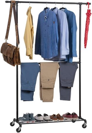 Tatkraft Drago - Stable Clothes Rack, with 2 Clothes Rods, up to 110 kg, Coat Rack, Adjustable, Rolling Clothes Rack, Metal, Black