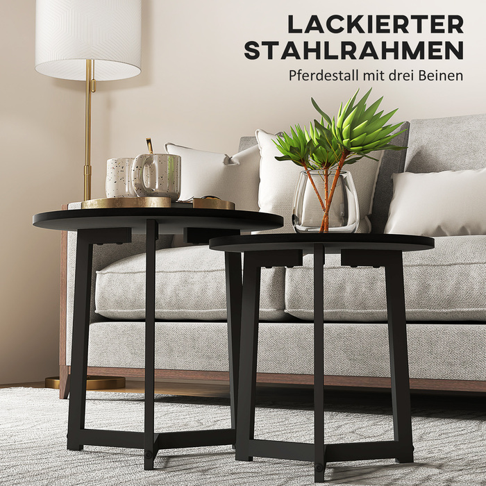 HOMCOM 2-Piece End Table Set, Round Side Table, Coffee Table with Steel Frame, Sofa Table with Modern Design, for Living Room, Holds up to 35 kg, Black | Aosom