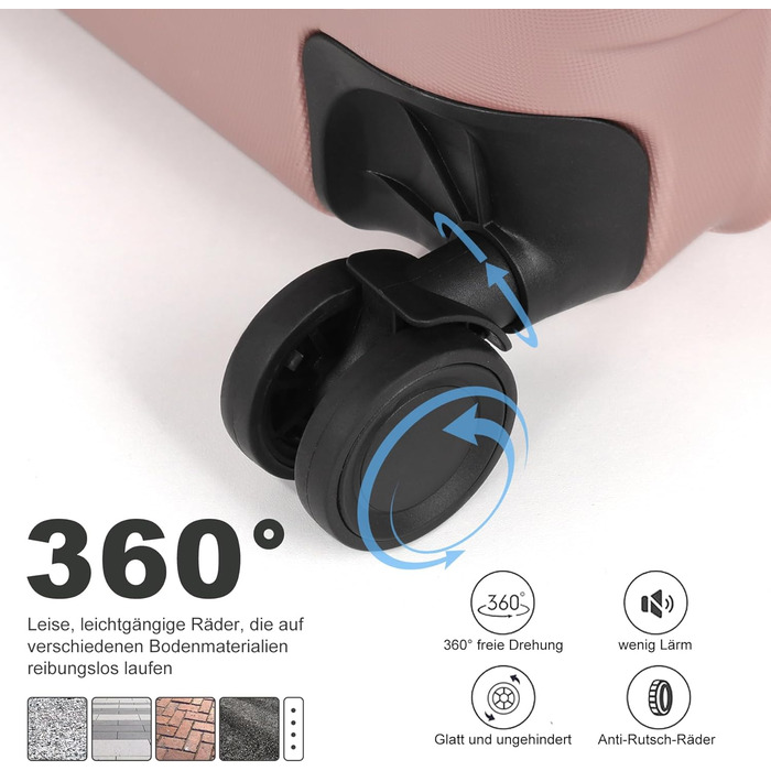 Чемодан великий, жорсткий ABS, з телескопічною ручкою, 4 колеса (360°), кодовий замок, набір (56/66/76 см), Рожеве золото