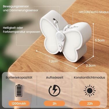 Нічник з датчиком руху, 2 шт., LED, диміруємий, 3 кольори, USB, для дитячої кімнати, коридору, сходів, спальні, ванної