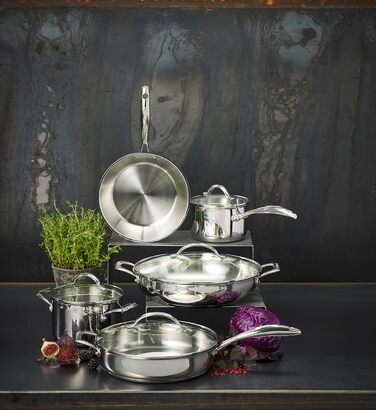 Набір сковорідок SCANPAN STS з нержавіючої сталі 20+28 см | Багатофункціональні сковороди Induction з алюмінієвим ядром, похилі бортики | Сковороди для всіх типів плит | Огнестійкі (24 см)