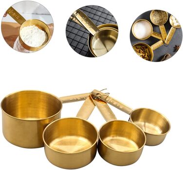 BESTOYARD 2 Sets Stainless Steel Measuring Spoons Rustproof Measuring Spoons Tablespoons Measuring Spoons Measuring Cups Micro Scoop Measuring Scoop Measuring Cups Baking Stainless Steel Golden 4 Pieces * 2
