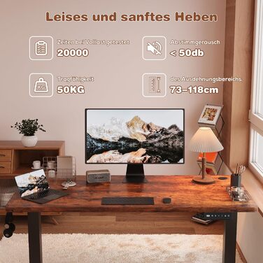 Devoko Adjustable Height Electric Desk - 120x60cm - Vintage Brown - Sit-Stand Desk with Memory Function & Collision Detection