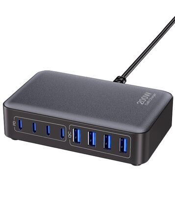 Зарядний пристрій USB-C 200W, 8-в-1, GaN адаптер для MacBook, iPhone, iPad, Samsung, ноутбуків - Швидка зарядка PD