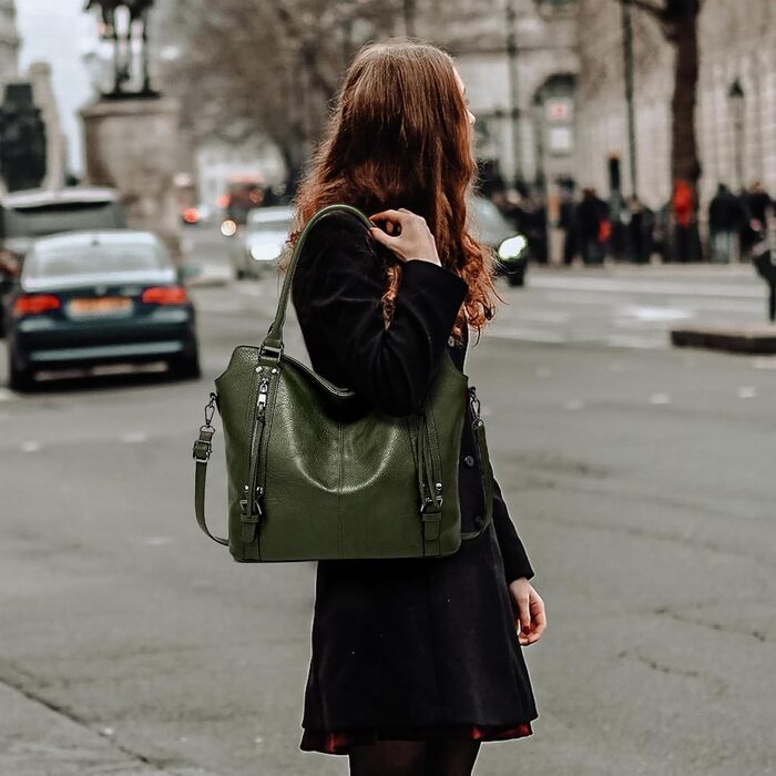 Сумка жіноча TANTOMI елегантна вінтажна, велика сумка-шопер через плече з м'якого матеріалу, знімний ремінець, темно-зелена