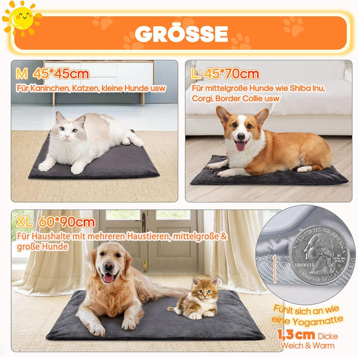 Електричний нагрівальний килимок Angelpet для собак та котів, 45x70 см, 9 температурних режимів, таймер, бісостійкий кабель, 2 знімні чохли