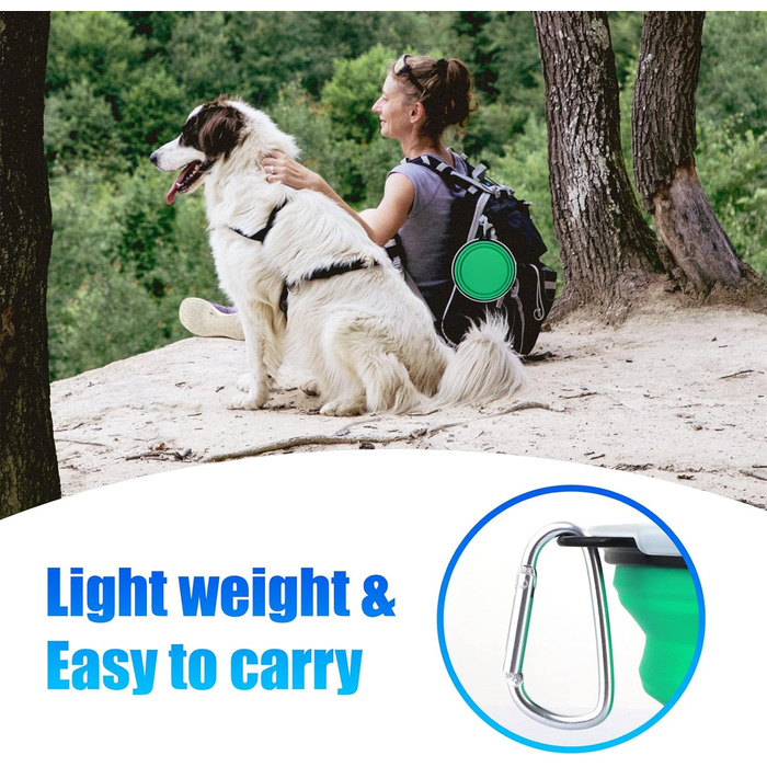 Складаний миска для собак SLSON, 2 шт., з кришкою та карабінами, 1000 мл, блакитний та зелений