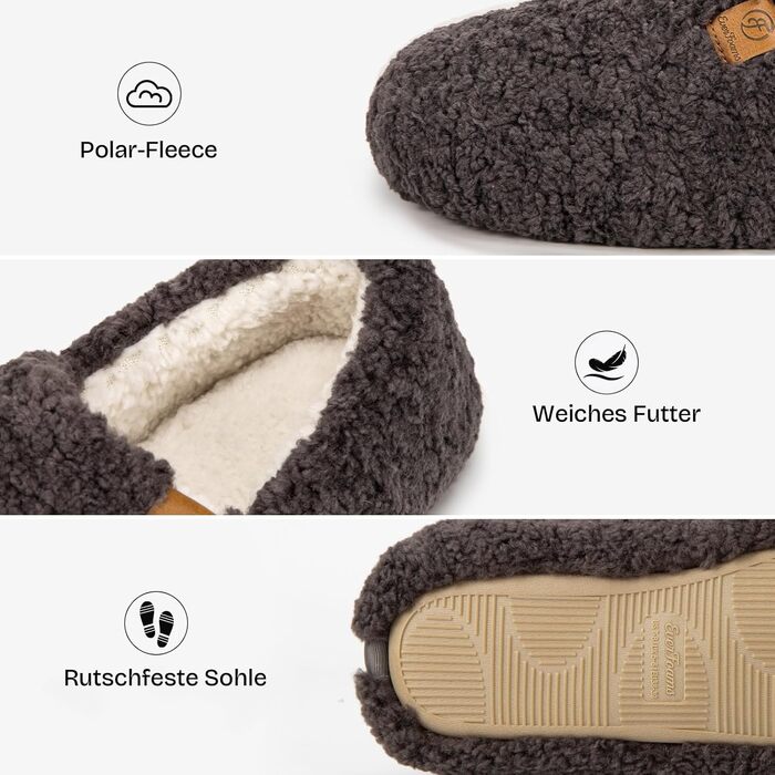 Жіночі теплі халапи EverFoams з штучної вовни та Memory Foam, закриті, сірі (39.5 EU)