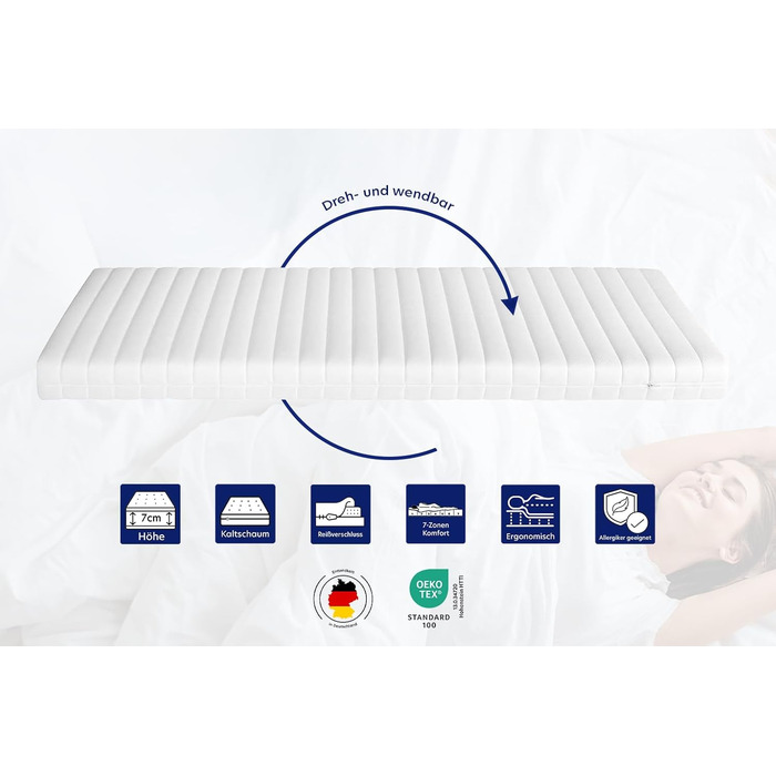 Träumegut24 - WaterCell 7cm Premium Cold Foam Mattress Topper / Mattress Protector - Firmness Level H2 / H3 (180 x 200 cm, H3)