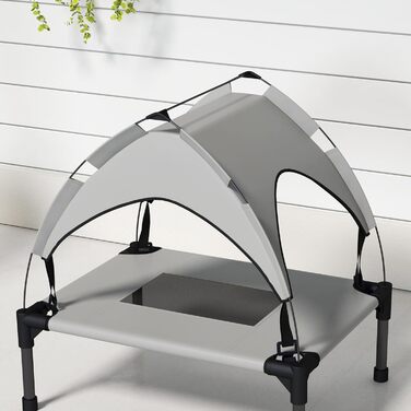 Лежанка для собак PawHut з балдахіном, сірого кольору, 61 x 46 x 63 см. Підходить для міні та маленьких собак. Атмосферостійка, з дихаючим матеріалом.