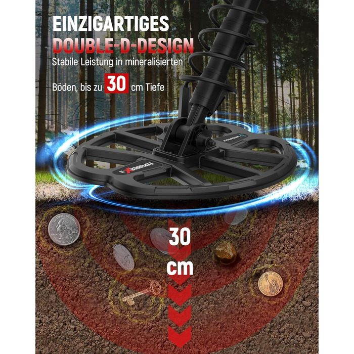 Металошукач KAIWEETS Profi Set: LCD дисплей, водонепроникна котушка, 30см глибина, регулювання чутливості, для дорослих та дітей