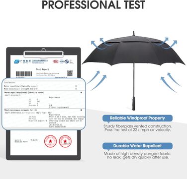 G4Free Великий парасолька-тростина, штормовий, автоматичний, чорний, 54 дюйми (138 см) для чоловіків та жінок