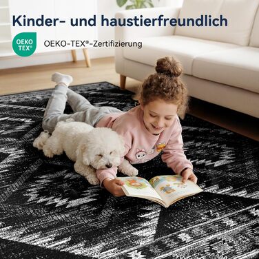 Килимок-довгий килим для коридору, кухні, вітальні та офісу. Нековзкий, з коротким ворсом, пральний, складаний, у стилі бохо, чорно-білий (60 x 180 см)