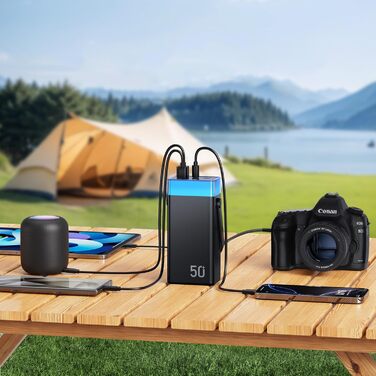 Power Bank CUZAR 50000mAh з USB-C PD 22,5W, 5 виходів та 2 входів, чорний