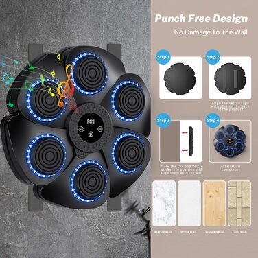 Музична бокс-машина з Bluetooth, 9 режимів швидкості та лічильником для дорослих та дітей, чорний колір + рукавички