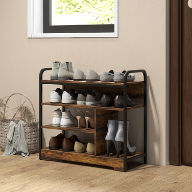 HOMCOM Shoe Rack Shoe Stand 4 Tiers with Handle for max 11 Pairs of Shoes Shoe Storage for Entrance Hall 70 x 30 x 65 cm Rustic Brown
