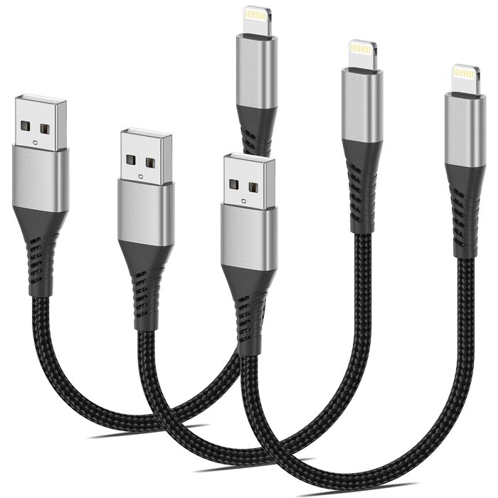 Кабель USB-A Lightning PEAKLIFT 20 см (3 шт) MFi сертифікат, чорний – Швидка зарядка для iPhone 14/13/12/11 Pro Max/XS/XR/X/8/7/6/SE, iPad Air/Mini