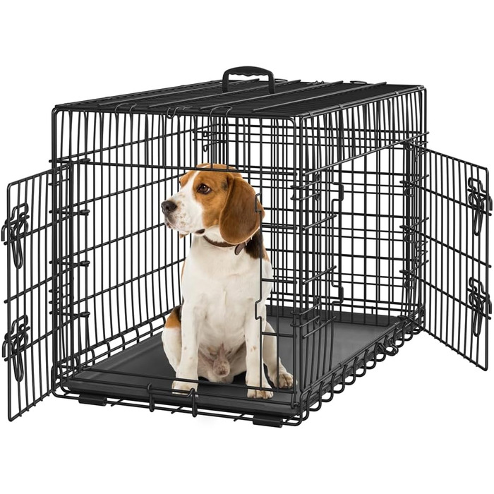 Клітка для собак Yaheetech 90x56x63 см, розкладний вольєр з перегородкою, 2 двері, висувна піддон, чорна, для дому та транспортування