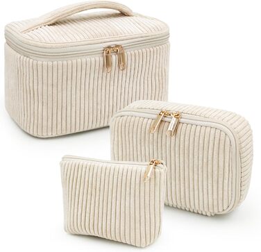 Набір косметичок для жінок: 3 шт. - для макіяжу, подорожей, повсякденного використання. Колір: бежевий