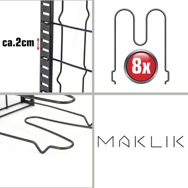 Органайзер для сковорідок і кришок MAKLIK з 12 полицями – стелаж для кухонного посуду, тримач для кришок і каструль, роздільник для шафи або шухляди, чорний