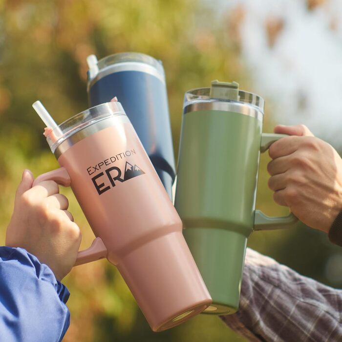 Термокружка з трубочкою 880мл, з кришкою та ручкою, 30oz, з нержавіючої сталі, ізольована, велика, з ручкою, для подорожей, кавова, на виніс XXL (Зелена)