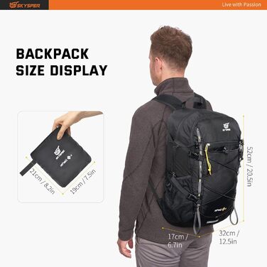 SKYSPER ISHELL 30 Foldable Backpack 30L Ultra-Light Daypack Packable Daypack Waterproof Hiking Backpack Travel Backpack for Camping Outdoor Hiking Traveling (Ishell30-black)