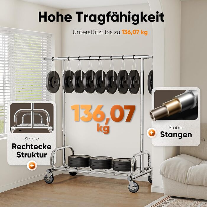 Стійка для одягу на колесах HOKEEPER, 136 кг, важка, висувна штанга для одягу S002S