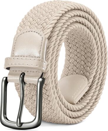 Тканинний плетений ремінь LAKIDAY: еластичний, унісекс, 3.5 см, 100-130 см, бежевий