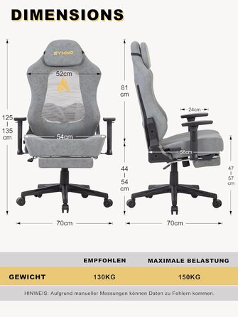 Геймерське крісло Symino Racing - ергономічне крісло з підтримкою попереку, регульованими підлокітниками та підставкою для ніг, оббите вінтажною PU-шкірою (сірий, до 200 кг)
