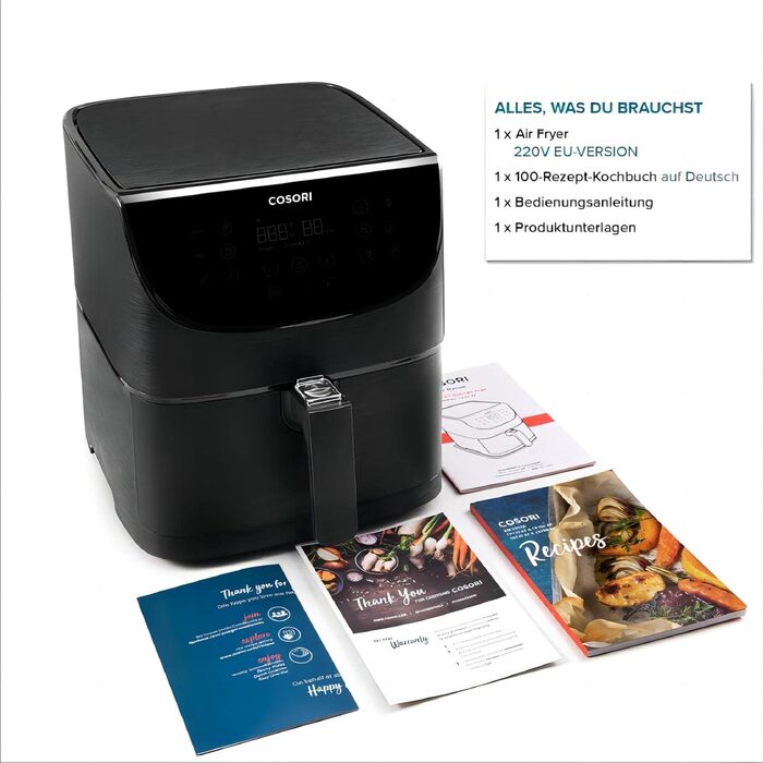 COSORI Air Fryer, 11-in-1 Air Fryer XXL 5.5L, Hot Air Fryer with Shake Reminder, 100 Recipes, 55 Percent Energy Saving, Dishwasher-Safe Baskets 5.5L Black
