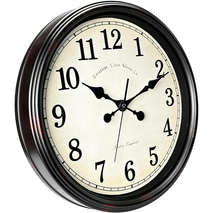 DIYZON Round Classic Wall Clock, Silent Non-Ticking, 40 cm High-Quality Quartz Vintage Clock, Large Number Retro Decorative Clock, Battery-Powered, Easy to Read for Home, Kitchen, Dining Room