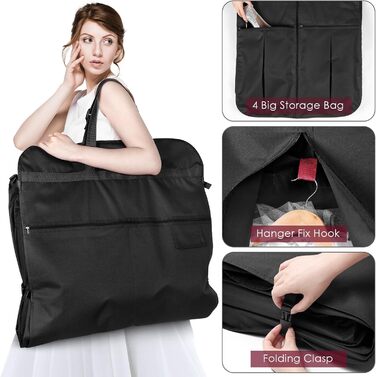 Univivi Garment Bag Long 182cm, Bridal Gown Garment Bag with Shoe Compartment, Garment Bags with 4 Zipper Pockets, Foldable Waterproof Garment Bag Travel for Evening Dresses - Beige (182cm / Black Includes 1 Accessory Pouch)